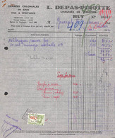 Huy - Denrées Coloniales L. Depas Pirotte 1942 + Timbre - 1900 – 1949