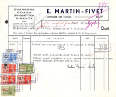 Huy - Charbons Cokes E. Martin Fivet 1941 + Timbres - 1900 – 1949