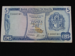 MALTE - Hames Liri - 5 Five Pound 1973 - Bank Centrali Ta Malta   **** EN ACHAT IMMEDIAT  **** - Malta