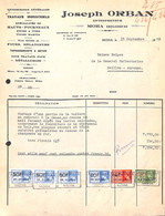 Moha - Entrepreneur Joseph Orban 1938 (toiture Au Monorail à La Meuse) + Timbres - 1900 – 1949