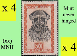 1947 ** BELGIAN CONGO / CONGO BELGE = COB 294 MNH MASKS & CARVINGS : BLOCK OF -4- STAMPS WITH ORIGINAL GUM - Nuovi