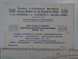 Buvard - Société D'Assurances Mutuelles De La Seine Et De Seine Et Oise - - Bank & Versicherung