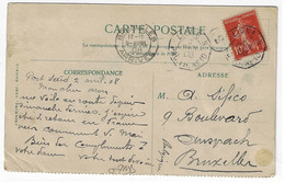 LIGNE N PAQ FR N°10 Carte Postale 10c Semeuse Yv 138 Dest Bruxelles Arrivée Ob 1908 Ecrite à Port Saïd - Schiffspost