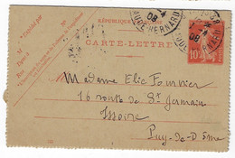 PARIS 38 Claude Bernard Carte Lettre 10c Semeuse Mill 745  Yv 138-CL1 - Letter Cards