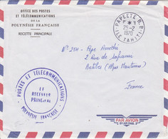 Lettre Par Avion à Entête (Office Des PTT) Obl. Papeete RP Le 25/2/70 En Franchise Pour Antibes + Cachet Du Receveur - Lettres & Documents