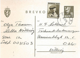 Norway 1946  Letter Card  With Imprinted Lion 15 øre And   - Crown Prince Olav  In Uniform- Mi 311   Cancelled  16.10.46 - Lettres & Documents