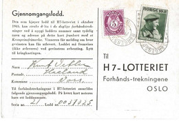 Norway 1946  Card H7-lotteriet   - Crown Prince Olav  In Uniform- Mi 310   Cancellation Bergensbanen 19.10.1946 - Cartas & Documentos