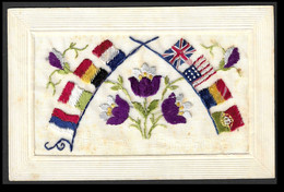 Carte Postale Flags Ww1 FRANCE BELGIUM ITALY RUSSIA HOLLAND UK ROMANIA PORTUGAL USA RARE  Very Fine - Embroidered