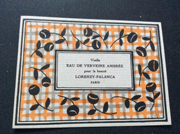 ETIQUETTE DE PARFUM   Eau De Verveine Ambrée  LORENZY-PALANCA  Paris - Labels