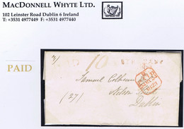 Ireland Tyrone 1823 Unframed Large PAID Of Strabane In Brown On Letter To Dublin, Matching STRABANE/100 Mileage Mark - Prephilately