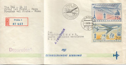 REF15 /Czechoslovakia Registered Air Mail Cover 1° Flight Praha-Wien-Roma Canc.Praha 1960 > Rom Poste Restante Aerodrome - Lettres & Documents