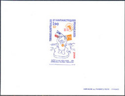 F.S.A.T.(1977) Man Waving Flags On Ice Floe. Deluxe Sheet. 30th Anniversary Of Polar Expeditions. Scott 76, Yvert 73. - Ongetande, Proeven & Plaatfouten