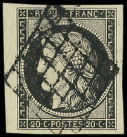 EMISSION DE 1849 - 3a   20c. Noir Sur Blanc, Bdf, Obl. GRILLE, TTB - 1849-1850 Ceres