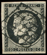 EMISSION DE 1849 - 3a   20c. Noir Sur Blanc, PLI ACCORDEON, Obl. GRILLE, TB - 1849-1850 Ceres