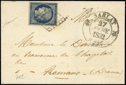 Let EMISSION DE 1849 - 4    25c. Bleu, Obl. GRILLE S. LSC, Càd T12 SARLAT 27/1/52, TTB - 1849-1876: Classic Period