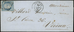 Let EMISSION DE 1849 - 4f   25c. Bleu Très Clair, Obl. GRILLE S. LAC, Càd T15 STENAY 30/1/52, Utilisation Tardive De La  - 1849-1876: Classic Period