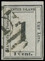 HAWAII 11 : 1c. Noir, Papier Gris Clair, Obl., TB - Hawaii