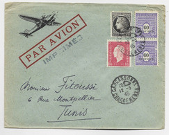 FRANCE ARC TRIOMPHE 60CX2+1FR50 DULAC +1FR20 MAZELIN LETTRE AVION CARCASSONNE 12.3.1945 POUR TUNISIE AU TARIF - 1944-45 Arc De Triomphe