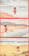 Illustration Non Signée - Enfant Bébé Sur La Plage: Le Bain De Soleil, La Visite Inattendue - Lot De 3 Cartes Primus - Collezioni & Lotti