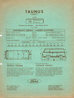 Ford  Motor Company - Spécifications Techniques - Taunus Transit TT 1250 - 1.5 - Type G7BT - 14 Places.1963. - Automobile