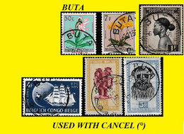 194/52 BUTA BELGIAN CONGO / CONGO BELGE CANCEL STUDY [K] COB 237+297+307+318+288A+290 X 6 STAMPS - Abarten Und Kuriositäten