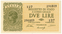 2 LIRE BIGLIETTO DI STATO LUOGOTENENZA UMBERTO VENTURA 23/11/1944 FDS - Andere