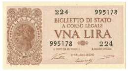 1 LIRA BIGLIETTO DI STATO LUOGOTENENZA UMBERTO VENTURA 23/11/1944 FDS - Andere