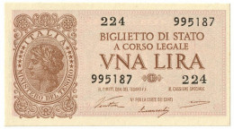 1 LIRA BIGLIETTO DI STATO LUOGOTENENZA UMBERTO VENTURA 23/11/1944 FDS - Andere