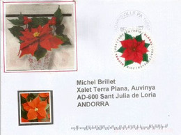 Fleur Poinsettia  (timbre Rond,adhesif, Global Forever) Sur Lettre USA To Andorra - Brieven En Documenten