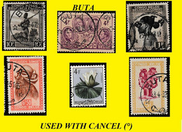 1935/52 BUTA BELGIAN CONGO / CONGO BELGE CANCEL STUDY [L] COB 202+282+288A+308+310+356 X 6 STAMPS - Varietà E Curiosità