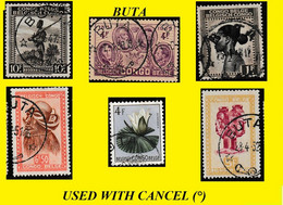 1935/52 BUTA BELGIAN CONGO / CONGO BELGE CANCEL STUDY [L] COB 202+282+288A+308+310+356 X 6 STAMPS - Abarten Und Kuriositäten