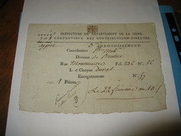 DOCUMENT ADMINISTRATIF SUR IMPOSITION A PARIS REVOLUTION 1801 DIVISION "BRUTUS" CITOYEN DUVAL - ... - 1799