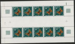 AFARS Et ISSAS COTE 125 € N° 439 MNH ** FEUILLE DE 10 Ex. PAPILLONS BUTTERFLY VANESSA CARDUI. TB/VG - Vlinders