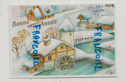 Bonne Année. Moulin Et Village Sous La Neige. Dorée. Chromovogue - Naissance