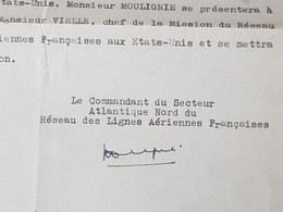 AVIATION.ORDRE DE MISSION SERVICE ATLANTIQUE NORD SIGNE DU COMMANDANT DU RESEAU DES LIGNES AERIENNE FRANCAISE 1945 - Aviazione