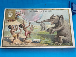 Carte Image Chromo Chocolat Poulain -Afrique - Le Progrès - Éléphant Et Pygmée- Épatant !! - Humour - Schokolade