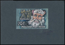 1972 Légrády Sándor: Busójárás 20f Bélyegterv, A Tervező Aláírásával. Képméret: 100 X 65 Mm - Altri & Non Classificati