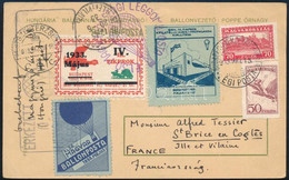 1933 Első Magyar Ballonposta Levelezőlap Franciaországba, Külföldre Küldve RITKA!! - Altri & Non Classificati