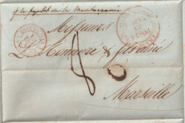 NAPLES - 1844 - PAQUEBOT DE LA MEDITERRANEE ! - LETTRE De NAPOLI => MARSEILLE ENTREE DEUX-SICILES - Entry Postmarks