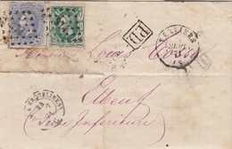 LETTRE. BELGIQUE. 23 SEPT 71. 10c + 20c. PD. VERVIERS 374. POUR ELBEUF. BELG A ERQUELINES C. - 1869-1883 Leopold II