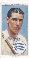 23 James Sims Middlesex - Cricketers 1938 -  Players Cigarettes - Original - Sport Cricket - Player's