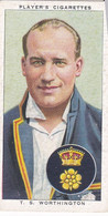 32 Tom Worthington, Derbyshire - Cricketers 1938 -  Players Cigarettes - Original - Sport Cricket - Player's