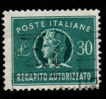 Italy Republic AD 13 1955-90 Authorized Delivery Stamp 30 Lire Green ,used - Express-post/pneumatisch