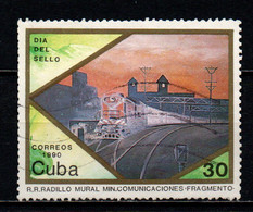 CUBA - 1990 - GIORNATA DEL FRANCOBOLLO: STAZIONE FERROVIARIA E TRENO - USATO - Gebraucht