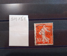 FRANCE SM 151 TIMBRE SUR 138 INDICE 3  PERFORE PERFORES PERFIN PERFINS PERFO PERFORATION PERFORIERT - Used Stamps