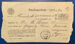 BÜNZEN 1892 AG Auf EMPFANGSCHEIN Für Ein Mandat Von 30 Fr Nach Zürich  (Schweiz Suisse Brief Money Order Mandat Postal - Cartas & Documentos