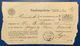 BÜNZEN 1892 AG Auf EMPFANGSCHEIN Für Ein Mandat Von 30 Fr Nach Zürich  (Schweiz Suisse Brief Money Order Mandat Postal - Covers & Documents