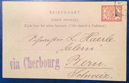 Surinam 1910 5c RARE "VIA CHERBOURG" On Ppc Dominestraat Paramaribo Suriname>Bern, Schweiz (Ak Cpa France Poste Maritime - Surinam ... - 1975