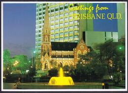 Australia Brisbane 1986 / Methodist Church From King George Square At Dusk, Fountain / Greetings - Brisbane