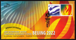 Greece 2021 / Olympic Flame Lighting - Handover For Winter Olympic Games Beijing 2022, Stamp With Label / FDC - Winter 2022: Peking